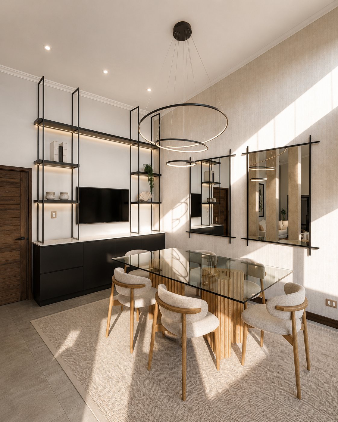 Comedor con mueble a medida iluminado y espejos personalizados